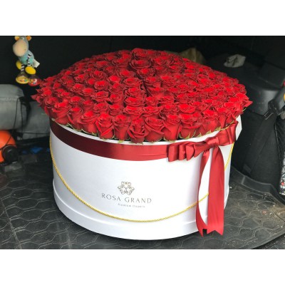 Красные розы в коробке (XXL) от 215 роз