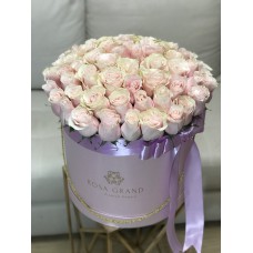Розовые розы Пинк Мондиаль в коробке (L) 73-75 роз