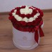 Белые и красные розы в цилиндре (L) 69-75 роз