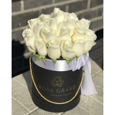 Белые розы в чёрной коробке (XS) 23-25 роз