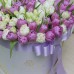 Пионовидные белые и сиреневые тюльпаны в коробке (L) до 149 тюльпанов